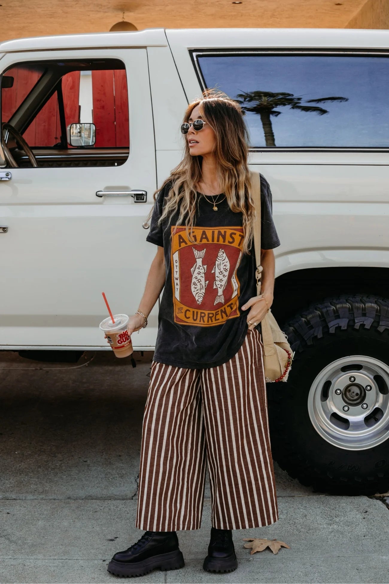 OTTWAY Gabbi Striped Mid-Waist Cord Pants