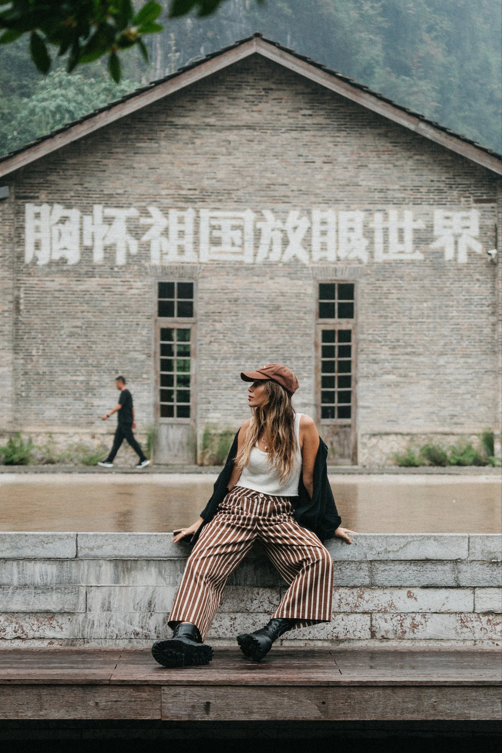 OTTWAY Gabbi Striped Mid-Waist Cord Pants