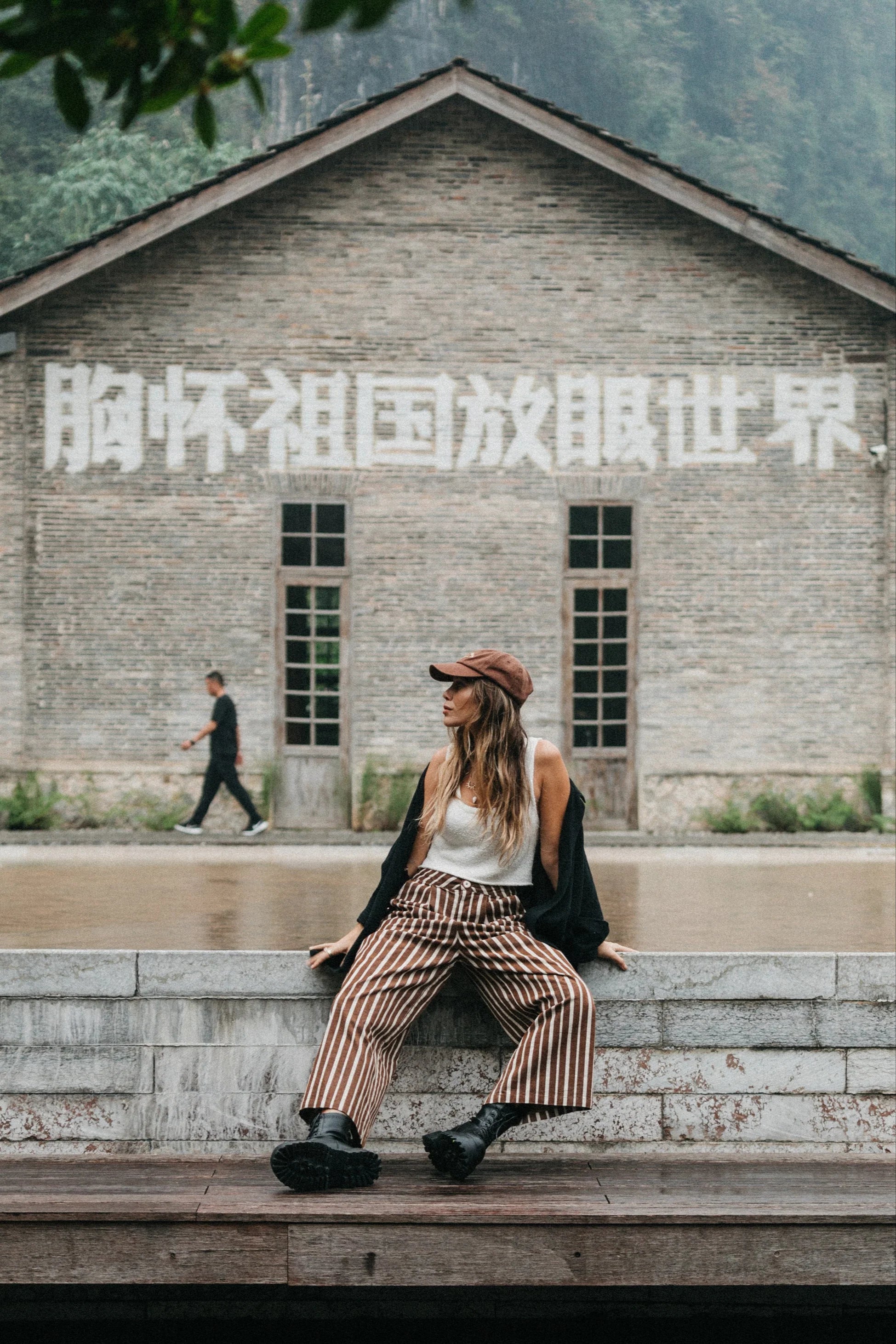 OTTWAY Gabbi Striped Mid-Waist Cord Pants