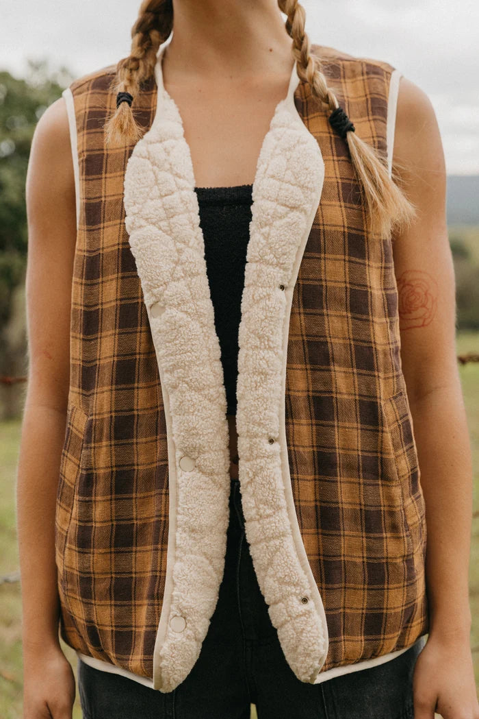 OTTWAY Nomad Sherpa Reversible Checked Vest Unisex
